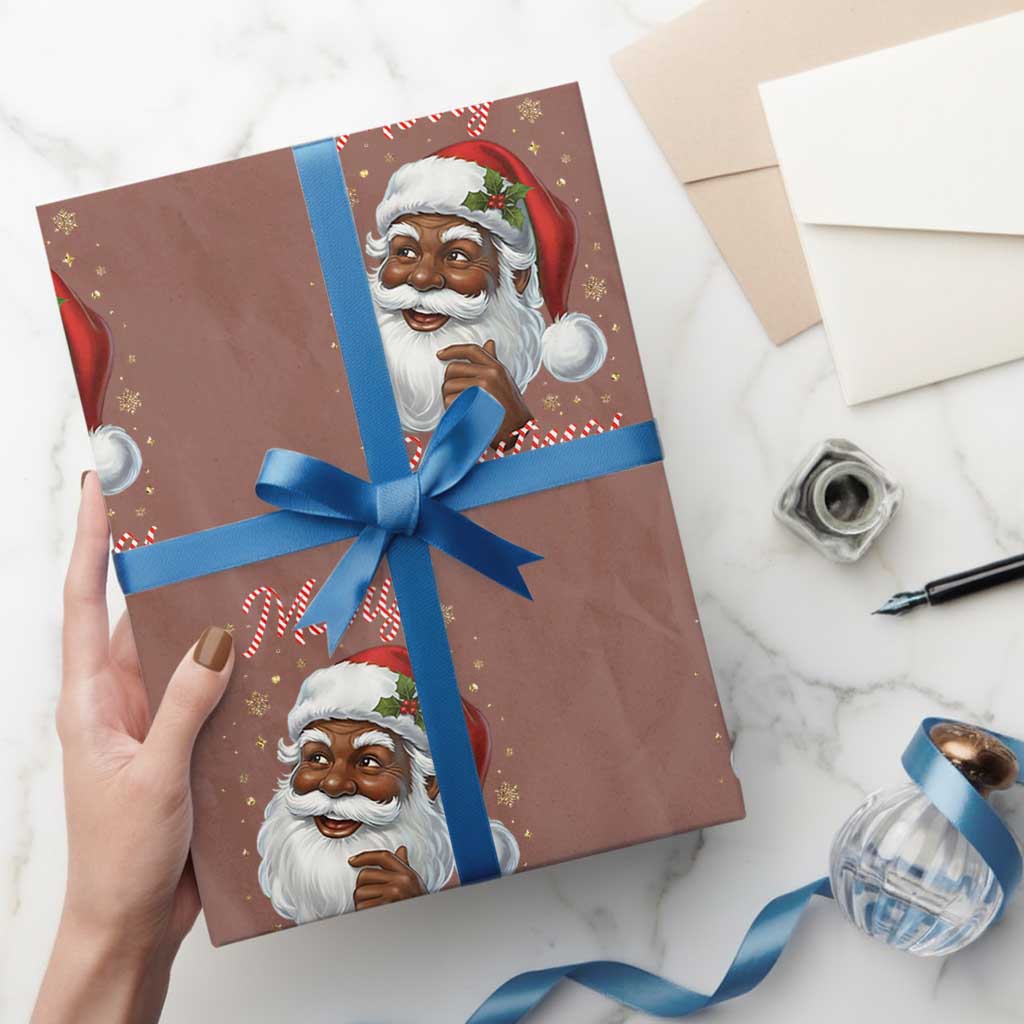 Merry Christmas Black Santa Claus Wrapping Paper Roll Retro Nostalgic Festive Holiday - Wonder Print Shop