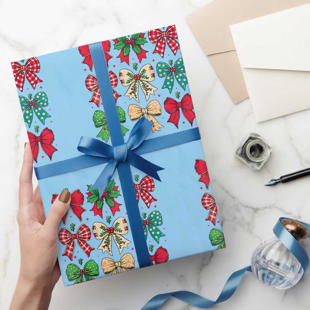Merry Christmas Coquette Bow Wrapping Paper Roll Festive Xmas Vibe