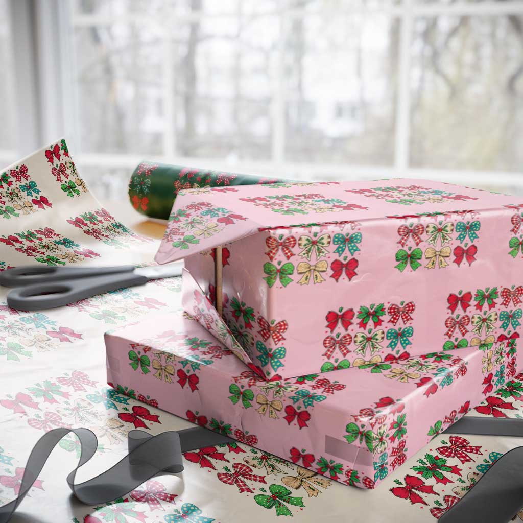 Merry Christmas Coquette Bow Wrapping Paper Roll Festive Xmas Vibe