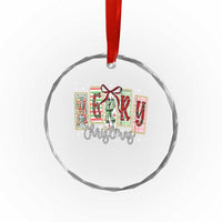 Merry Christmas Coquette Xmas Faux Glitter Gingham Tartan Doodle Crystal Glass Ornament - Wonder Print Shop