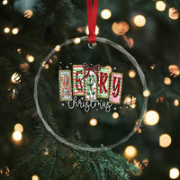 Merry Christmas Coquette Xmas Faux Glitter Gingham Tartan Doodle Crystal Glass Ornament - Wonder Print Shop