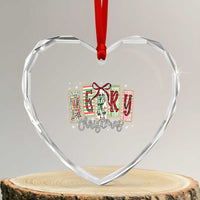 Merry Christmas Coquette Xmas Faux Glitter Gingham Tartan Doodle Heart Crystal Glass Ornament - Wonder Print Shop