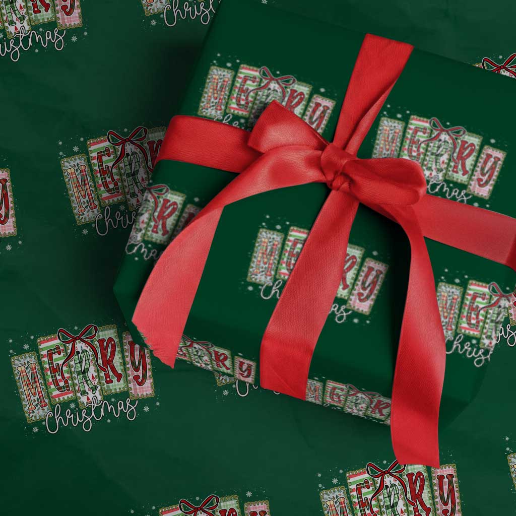Merry Christmas Coquette Xmas Faux Glitter Gingham Tartan Doodle Wrapping Paper Roll - Wonder Print Shop