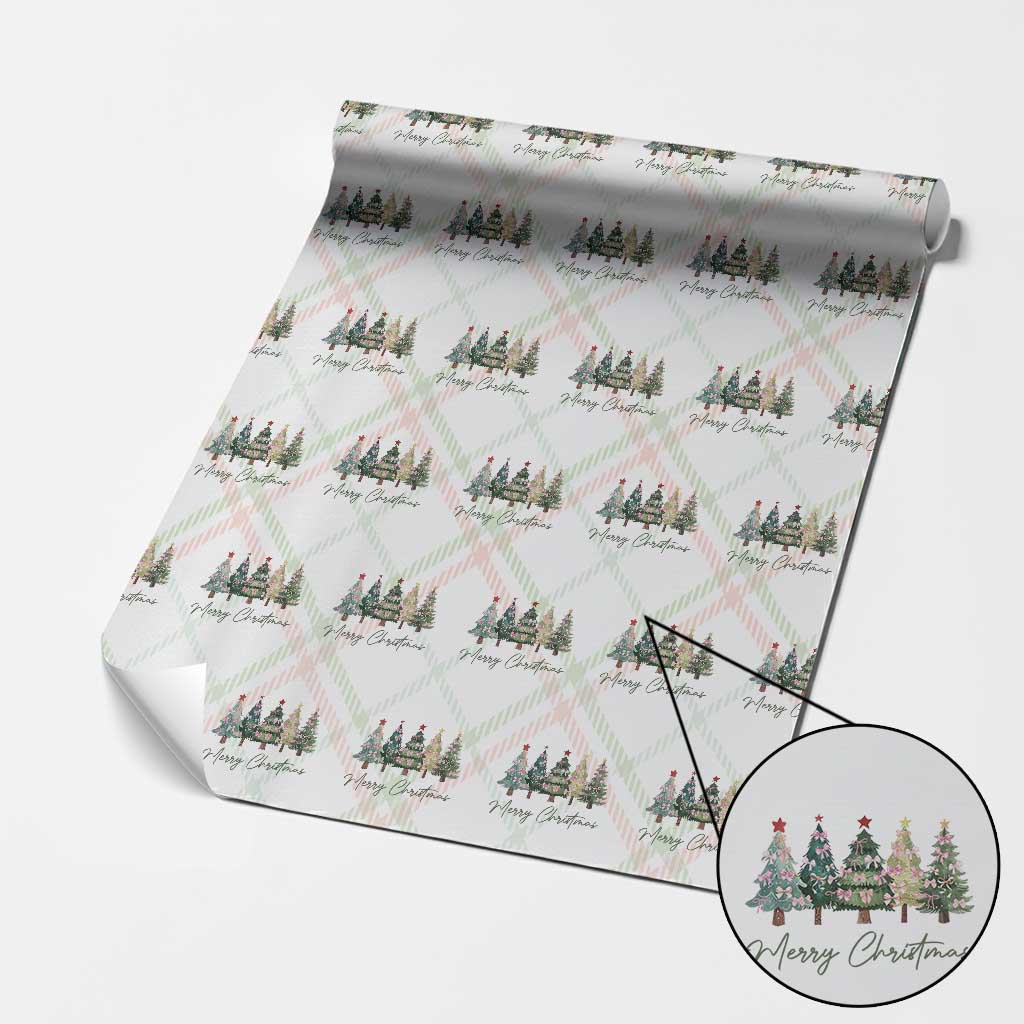 Merry Christmas Coquette Xmas Tree Wrapping Paper Roll Cute Pink Bow - Wonder Print Shop