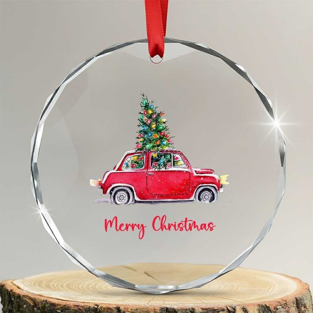 Merry Christmas Crystal Glass Ornament Vintage Xmas Tree Car - Wonder Print Shop