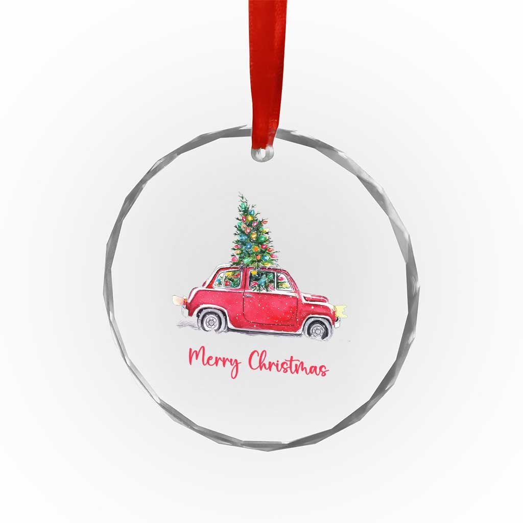 Merry Christmas Crystal Glass Ornament Vintage Xmas Tree Car - Wonder Print Shop