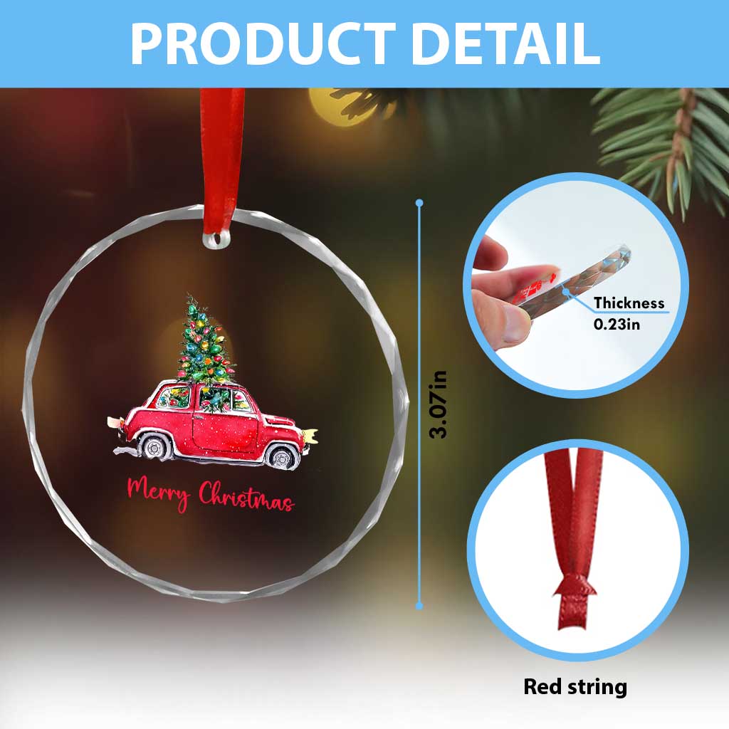 Merry Christmas Crystal Glass Ornament Vintage Xmas Tree Car - Wonder Print Shop