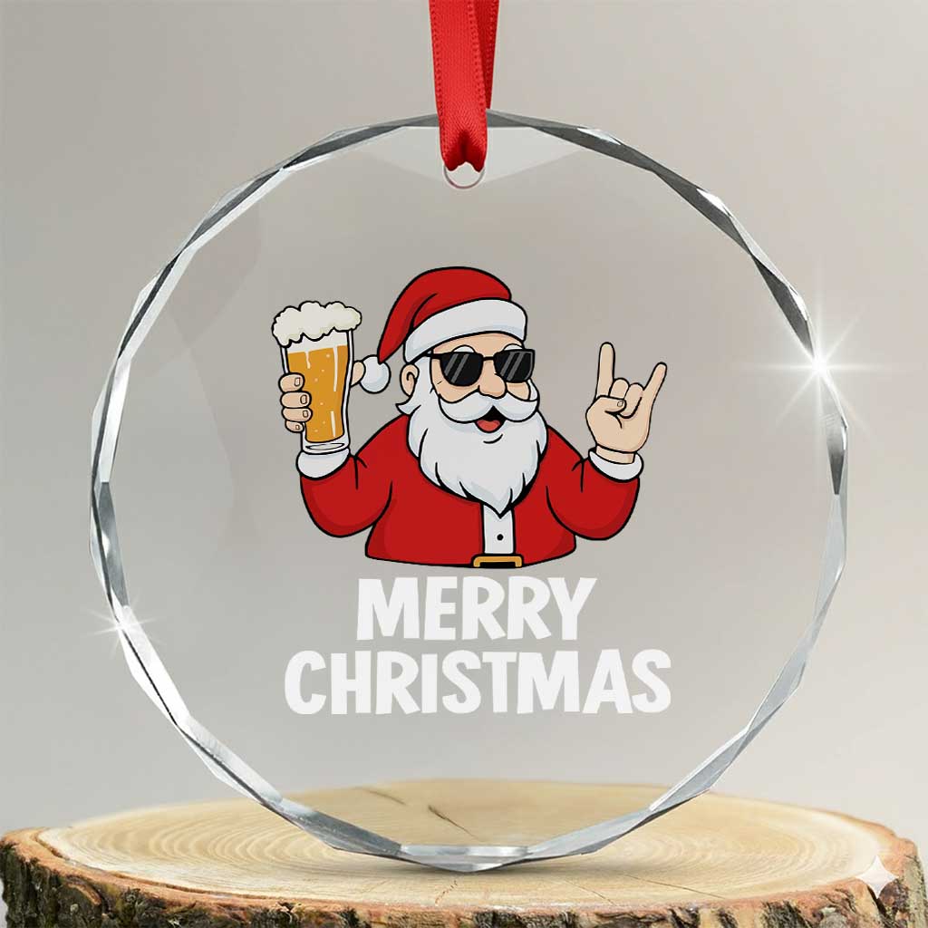 Merry Christmas Funny Santa Drinking Beer Crystal Glass Ornament - Wonder Print Shop