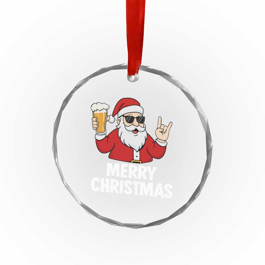 Merry Christmas Funny Santa Drinking Beer Crystal Glass Ornament - Wonder Print Shop