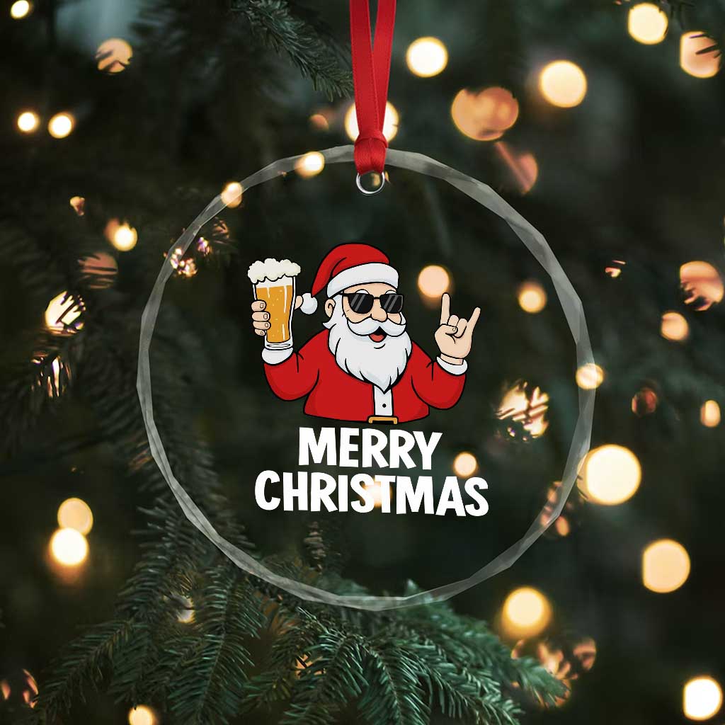 Merry Christmas Funny Santa Drinking Beer Crystal Glass Ornament - Wonder Print Shop
