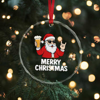 Merry Christmas Funny Santa Drinking Beer Crystal Glass Ornament - Wonder Print Shop