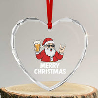 Merry Christmas Funny Santa Drinking Beer Heart Crystal Glass Ornament - Wonder Print Shop