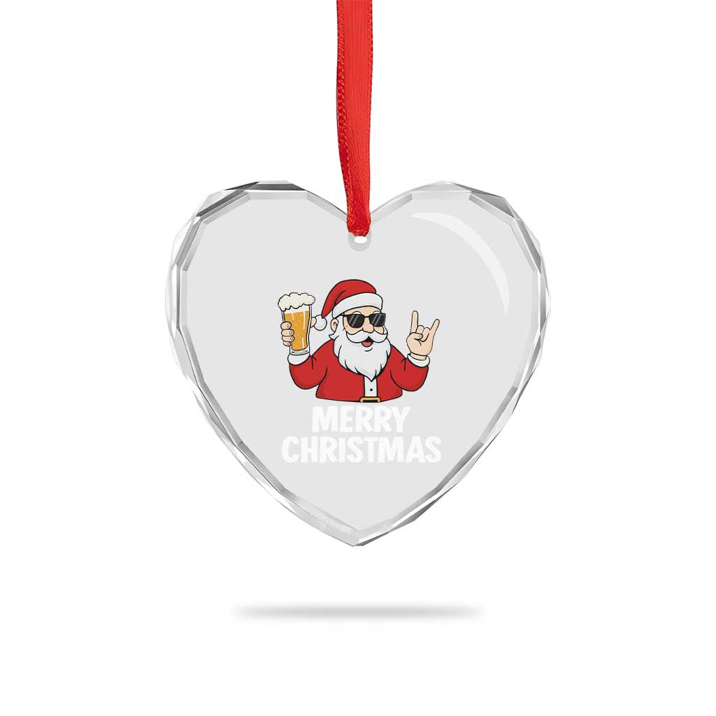 Merry Christmas Funny Santa Drinking Beer Heart Crystal Glass Ornament - Wonder Print Shop