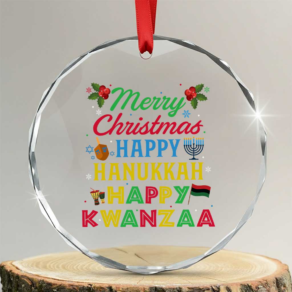 Merry Christmas Hanukkah Kwanzaa Crystal Glass Ornament Funny Holiday Gift - Wonder Print Shop