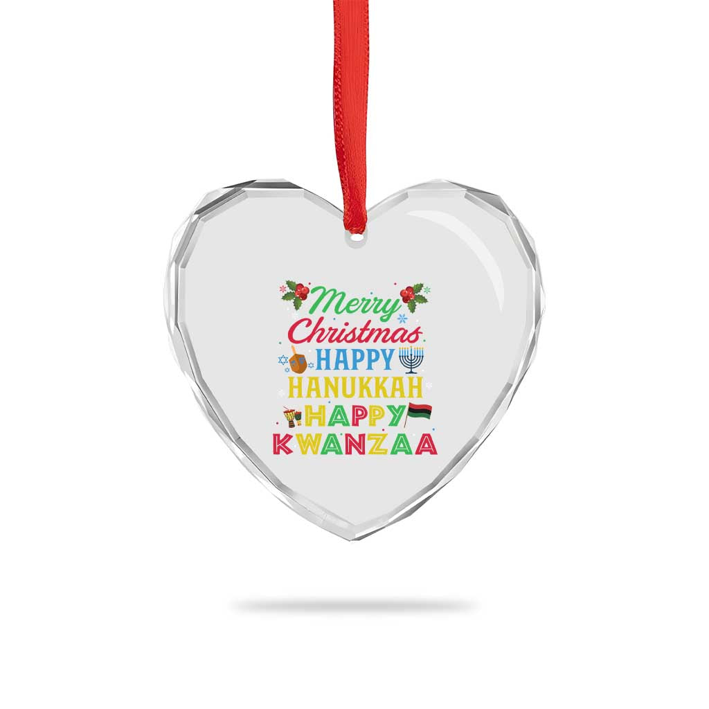Merry Christmas Hanukkah Kwanzaa Heart Crystal Glass Ornament Funny Holiday Gift - Wonder Print Shop