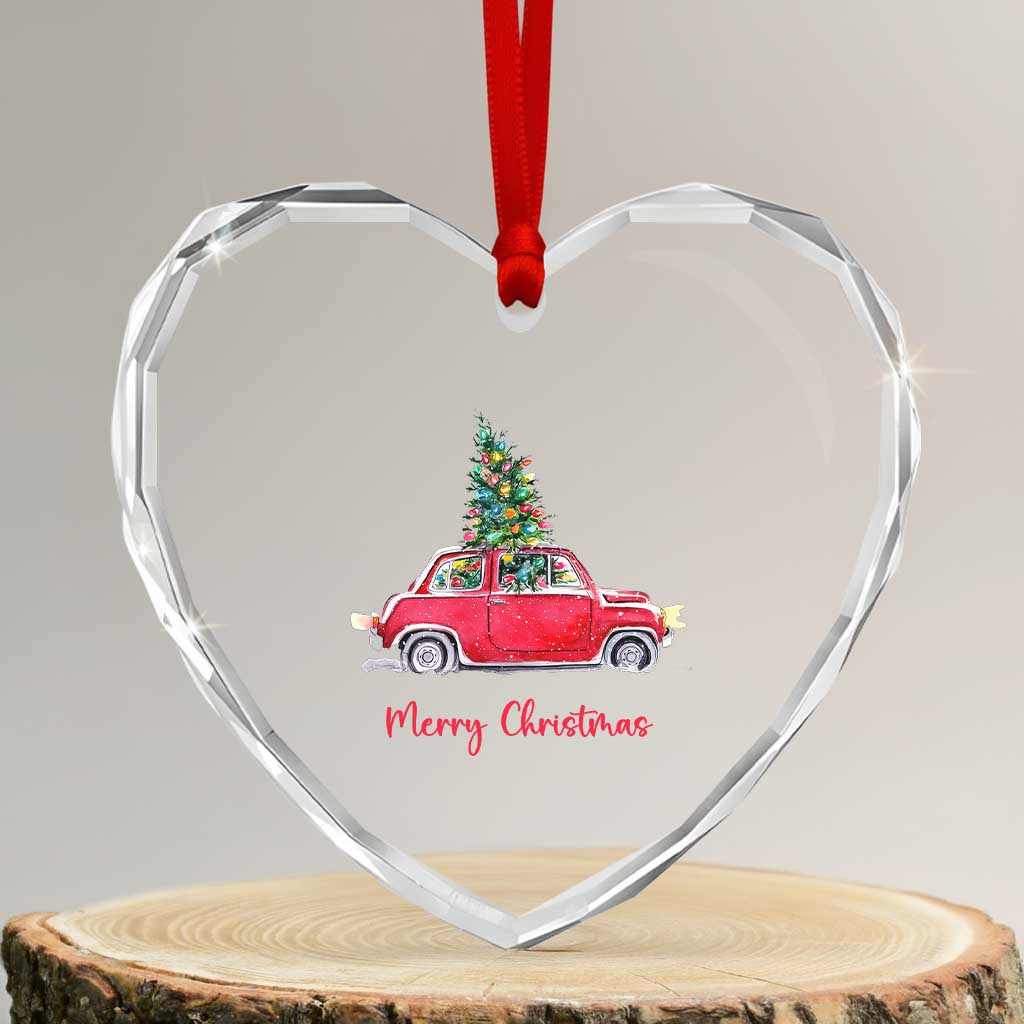 Merry Christmas Heart Crystal Glass Ornament Vintage Xmas Tree Car - Wonder Print Shop