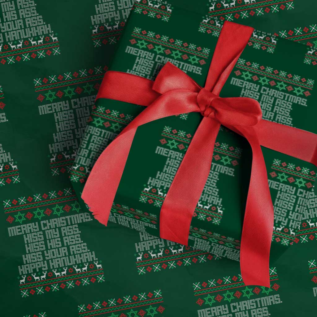 Merry Christmas Kiss My Ass Happy Hanukkah Wrapping Paper Roll - Wonder Print Shop