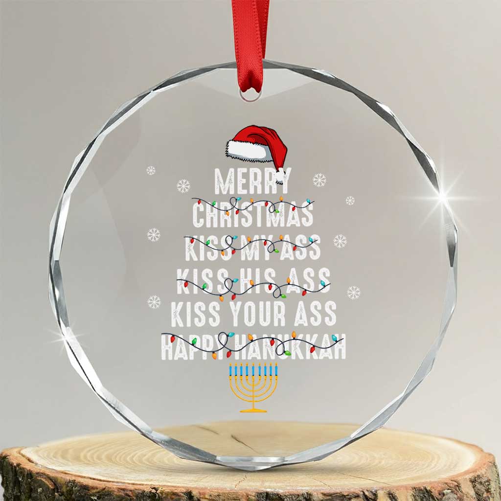 Merry Christmas Kiss My Ass His Ass Your Ass Happy Hanukkah Crystal Glass Ornament TS02
