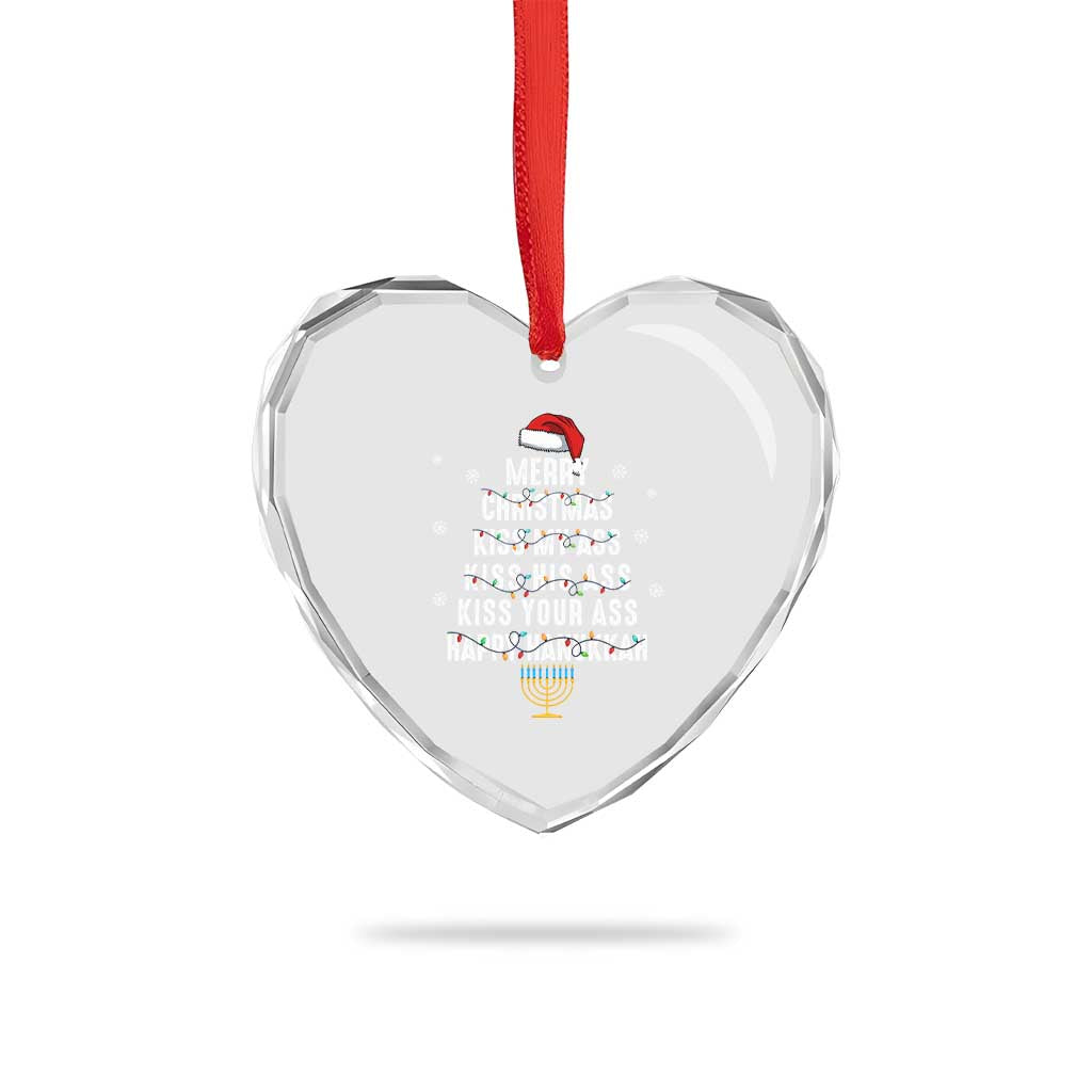 Merry Christmas Kiss My Ass His Ass Your Ass Happy Hanukkah Heart Crystal Glass Ornament - Wonder Print Shop