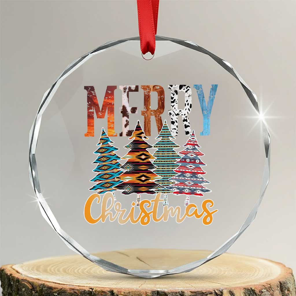 Merry Christmas Native American Xmas Tree Crystal Glass Ornament - Wonder Print Shop