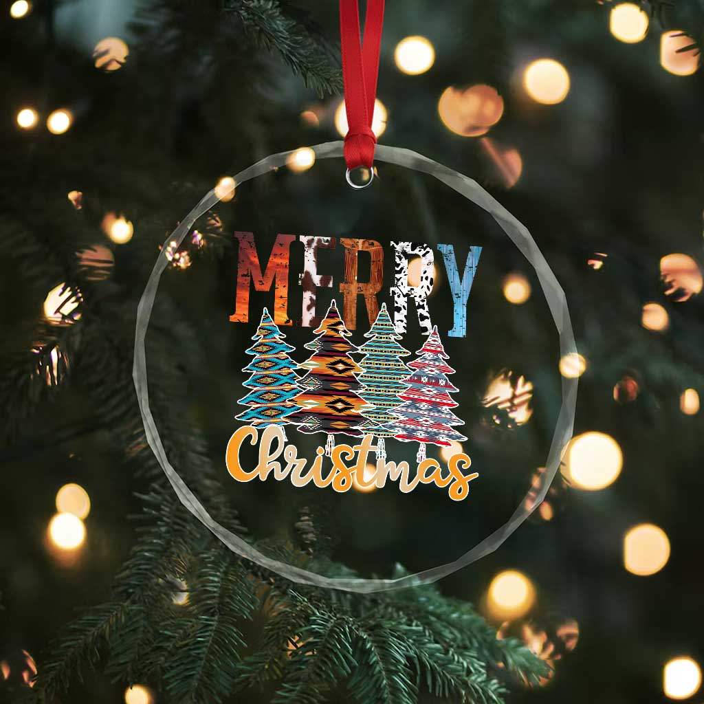 Merry Christmas Native American Xmas Tree Crystal Glass Ornament - Wonder Print Shop