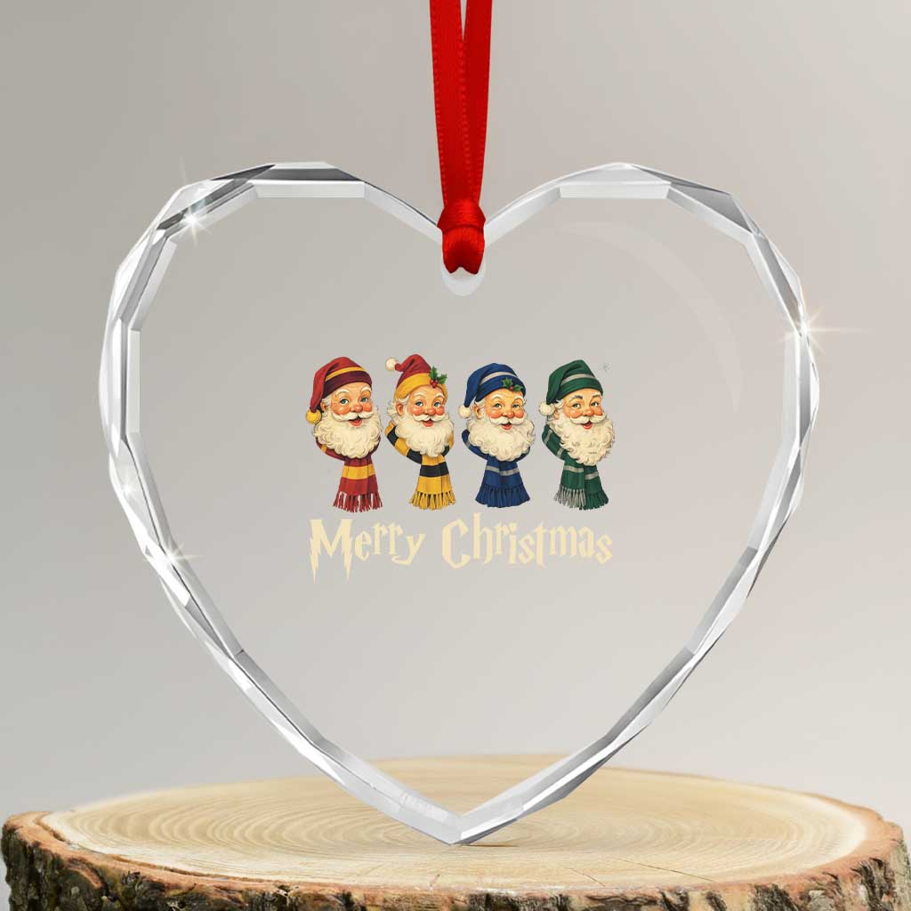 Merry Christmas Santa Heart Crystal Glass Ornament Vintage Wizard Holiday Season Cute Family Pajama - Wonder Print Shop