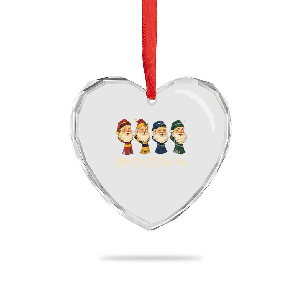Merry Christmas Santa Heart Crystal Glass Ornament Vintage Wizard Holiday Season Cute Family Pajama - Wonder Print Shop