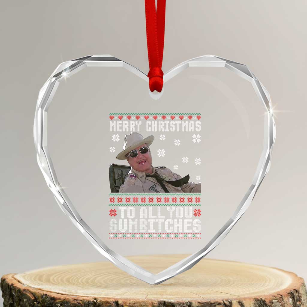 Merry Christmas To All You Sumbitches Heart Crystal Glass Ornament Funny Ugly Xmas Retro 80s Movie - Wonder Print Shop