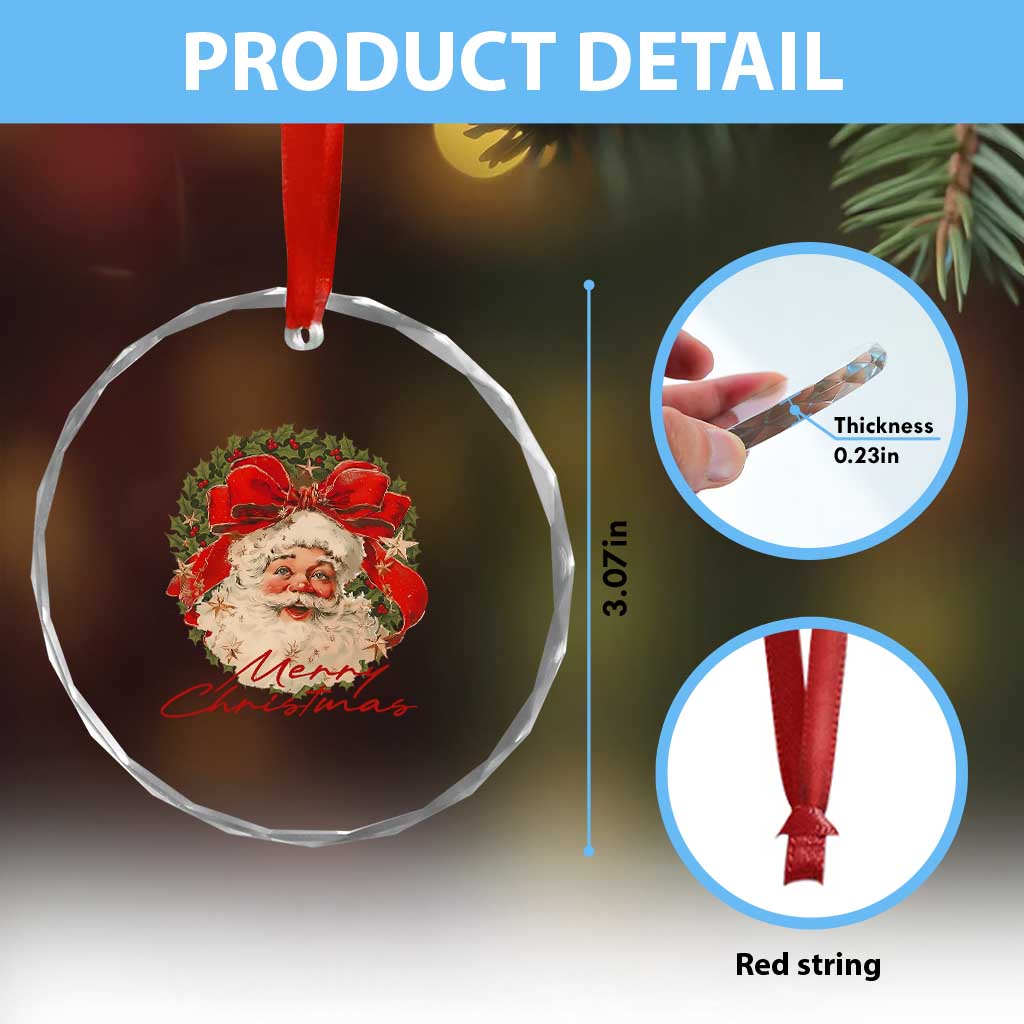 Merry Christmas Vintage Retro Santa Claus Coquette Crystal Glass Ornament - Wonder Print Shop