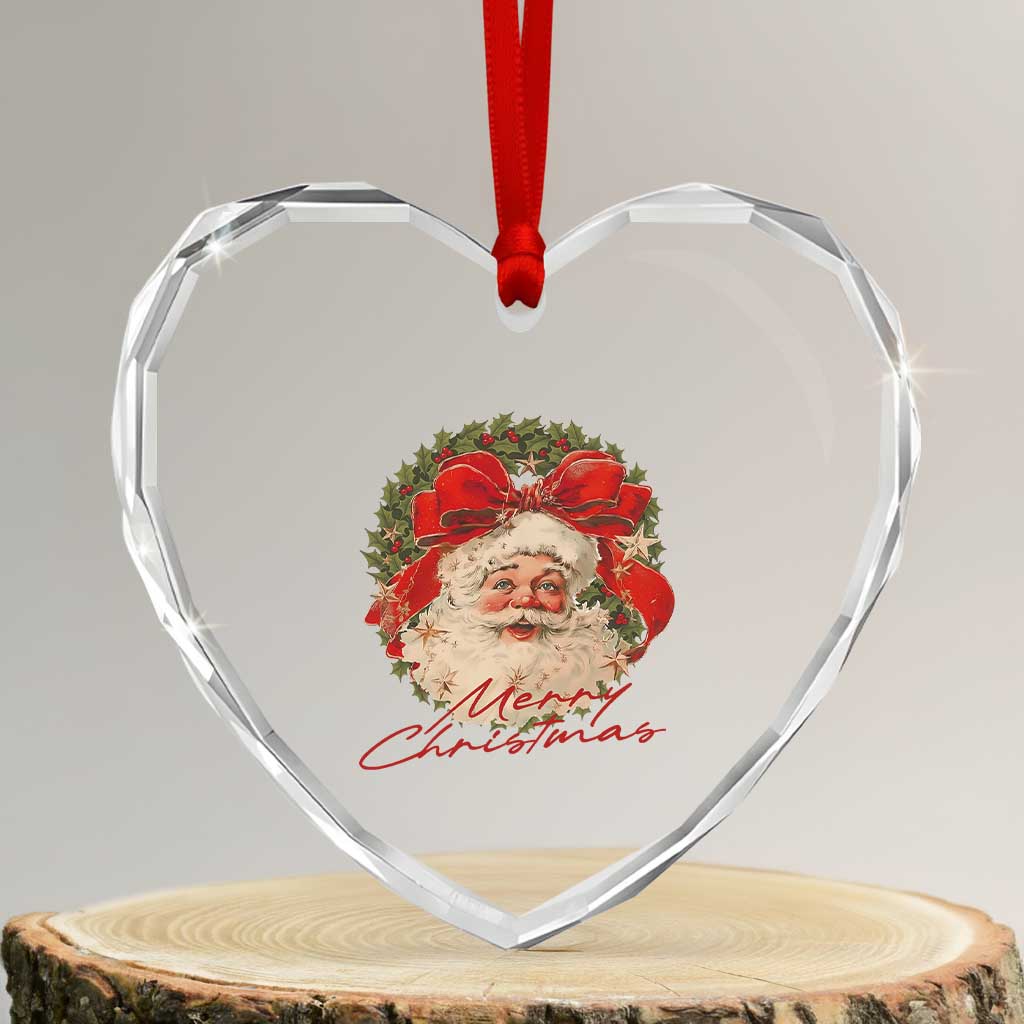 Merry Christmas Vintage Retro Santa Claus Coquette Heart Crystal Glass Ornament - Wonder Print Shop