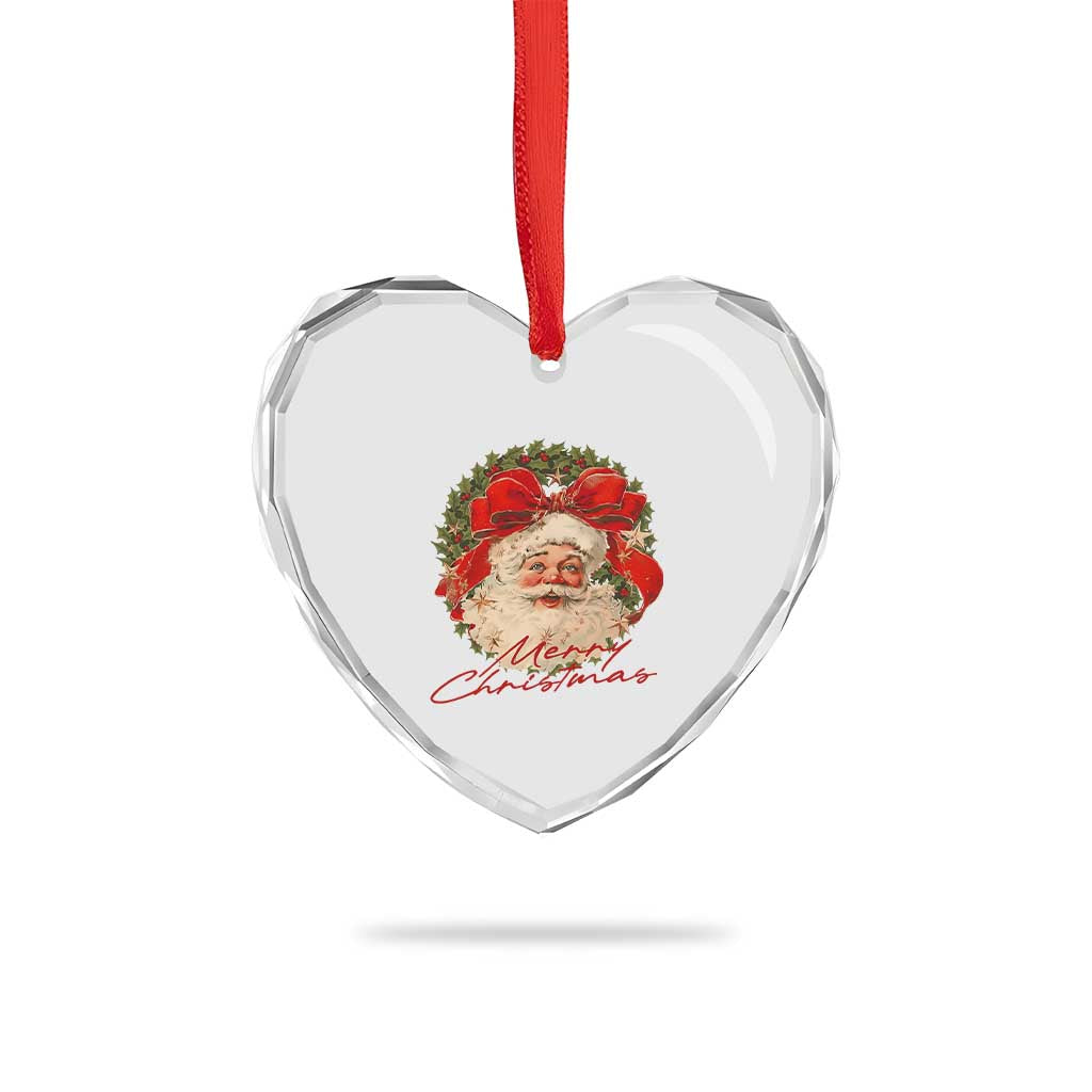 Merry Christmas Vintage Retro Santa Claus Coquette Heart Crystal Glass Ornament - Wonder Print Shop