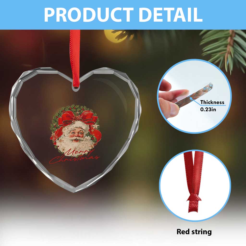 Merry Christmas Vintage Retro Santa Claus Coquette Heart Crystal Glass Ornament - Wonder Print Shop