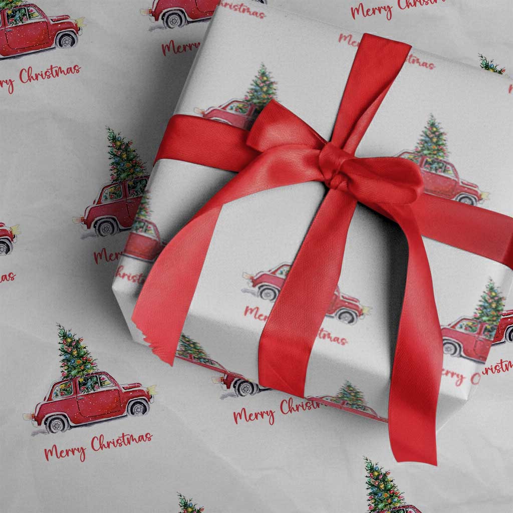 Merry Christmas Wrapping Paper Roll Vintage Xmas Tree Car - Wonder Print Shop