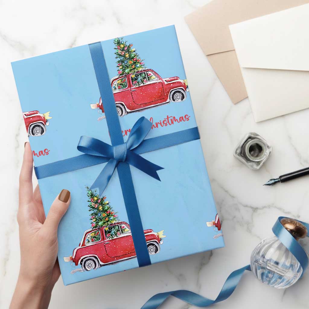 Merry Christmas Wrapping Paper Roll Vintage Xmas Tree Car - Wonder Print Shop