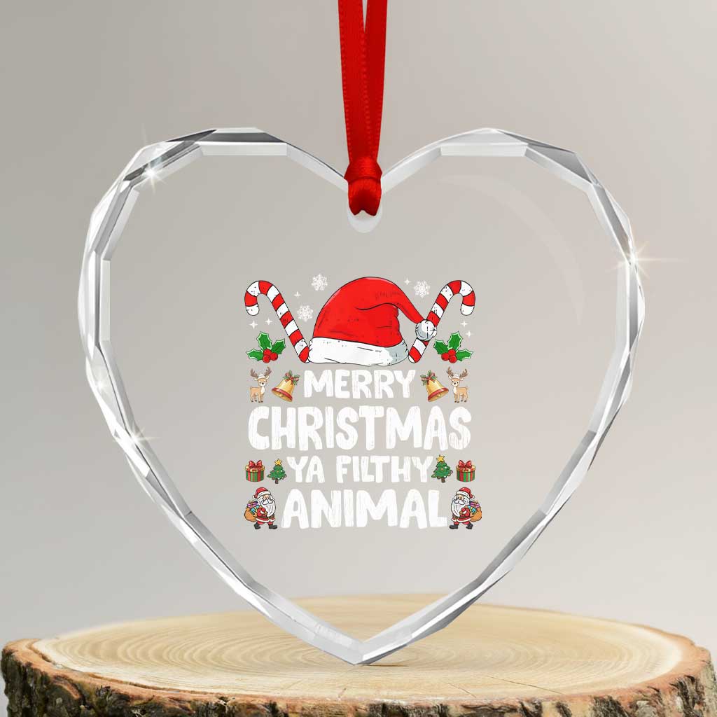 Merry Christmas Ya Filthy Animal Heart Crystal Glass Ornament Funny Home Xmas Alone Movie Pajama - Wonder Print Shop