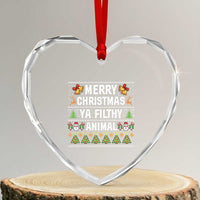 Merry Christmas Ya Filthy Animal Heart Crystal Glass Ornament Ugly Xmas Movie Alone Pajama - Wonder Print Shop