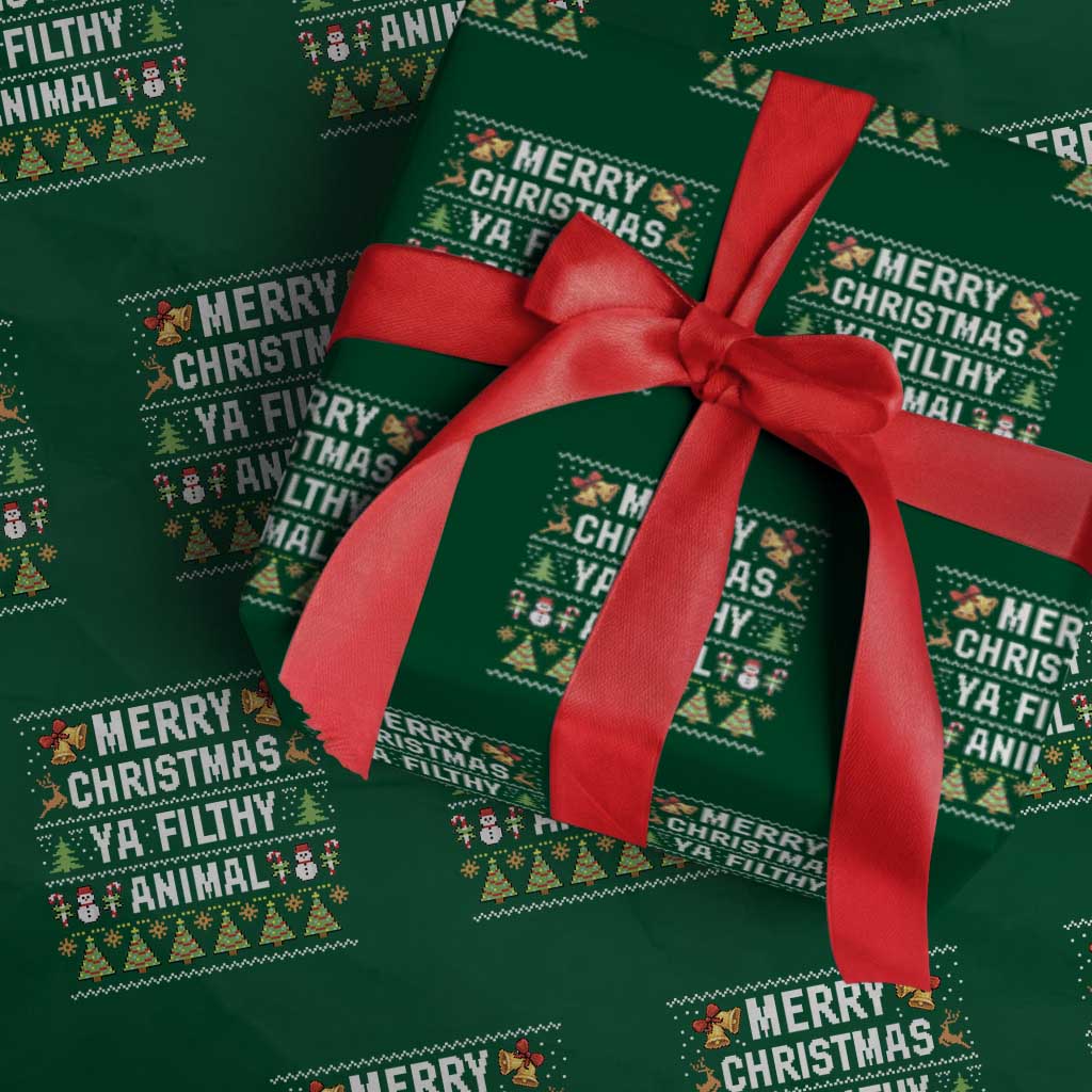 Merry Christmas Ya Filthy Animal Wrapping Paper Roll Ugly Xmas Movie Alone Pajama - Wonder Print Shop