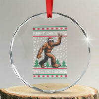 Merry Christmas Ya Filthy Humans Bigfoot Crystal Glass Ornament Funny Xmas Sasquatch - Wonder Print Shop
