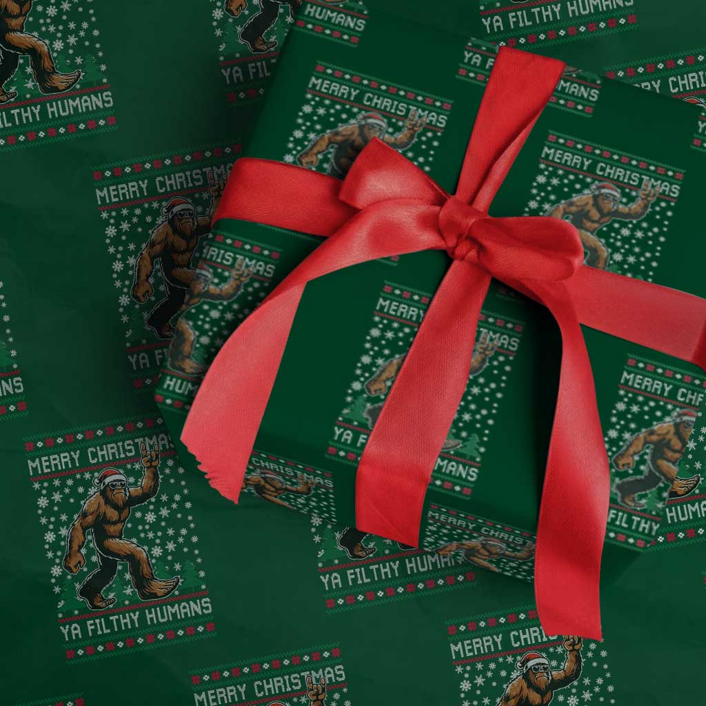 Merry Christmas Ya Filthy Humans Bigfoot Wrapping Paper Roll Funny Xmas Sasquatch - Wonder Print Shop
