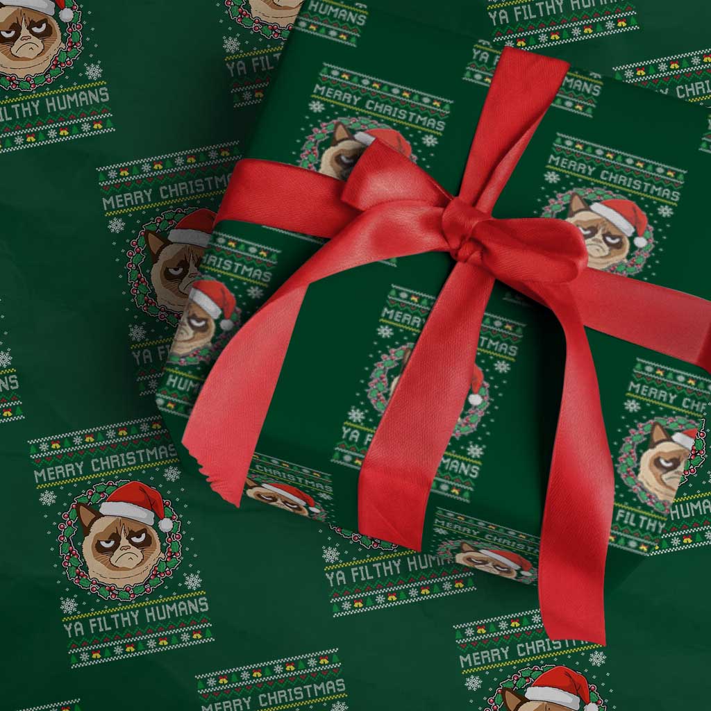 Merry Christmas Ya Filthy Humans Cat Wrapping Paper Roll Funny Xmas Grumpy Cat - Wonder Print Shop