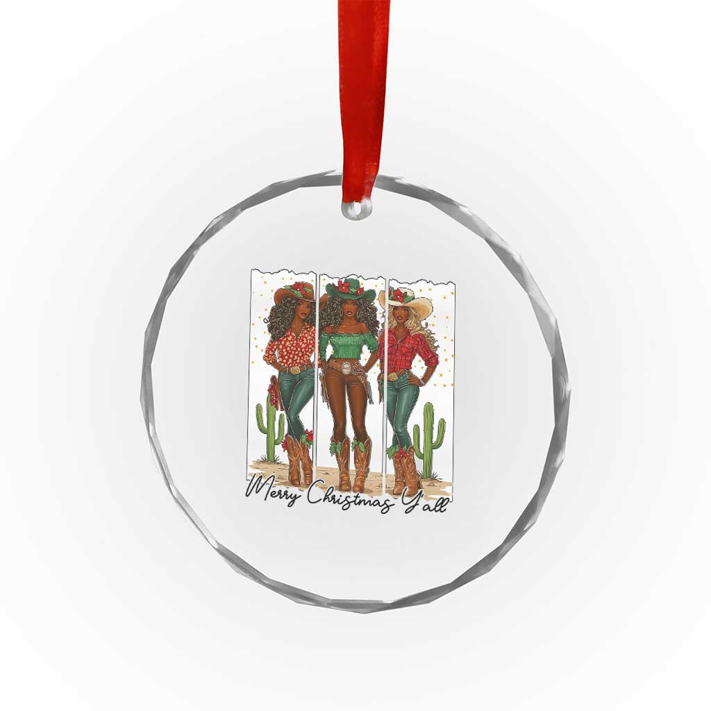 Merry Christmas Y'all Crystal Glass Ornament Funny Western Holiday Gift For Cowgirl - Wonder Print Shop