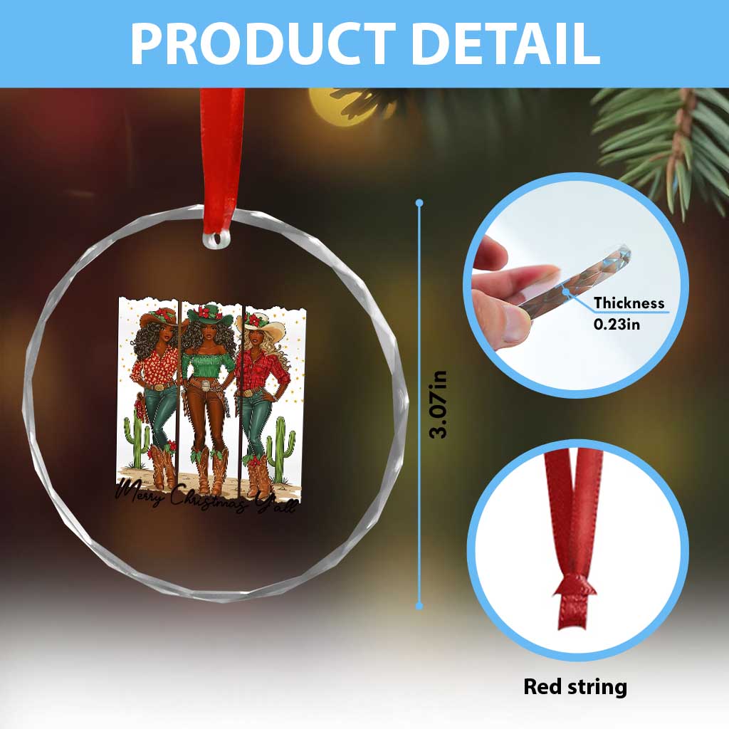 Merry Christmas Y'all Crystal Glass Ornament Funny Western Holiday Gift For Cowgirl - Wonder Print Shop