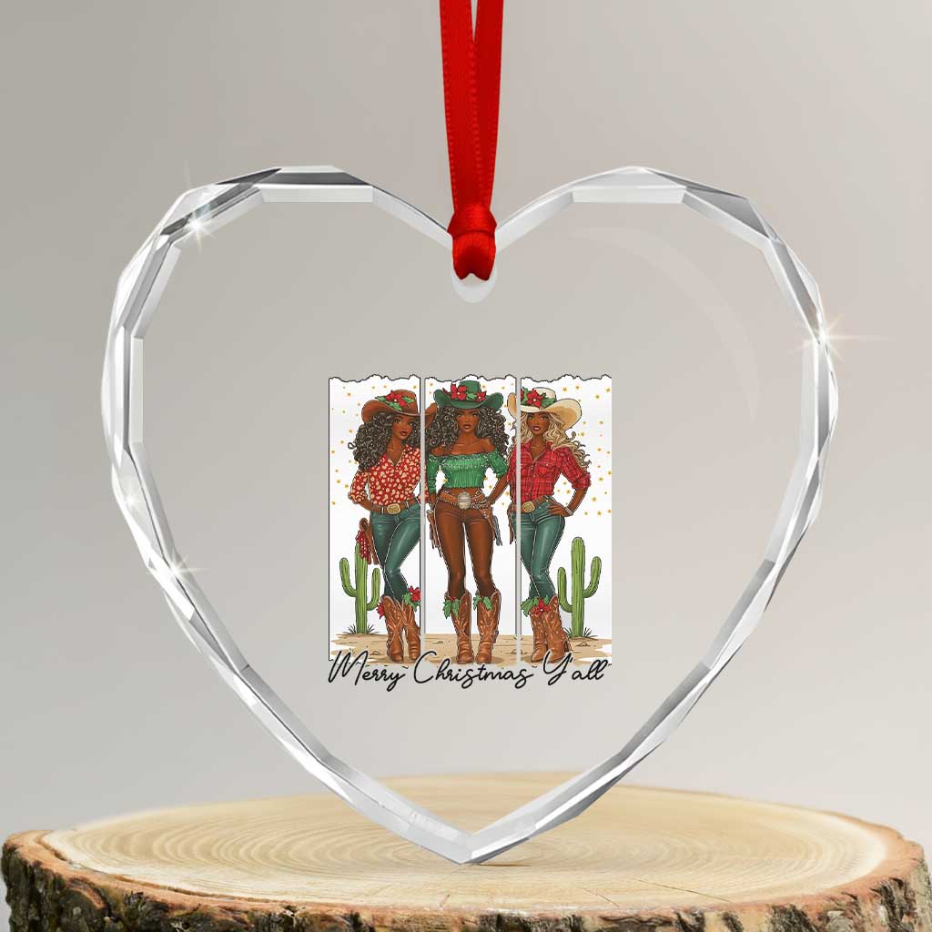 Merry Christmas Y'all Heart Crystal Glass Ornament Funny Western Holiday Gift For Cowgirl - Wonder Print Shop