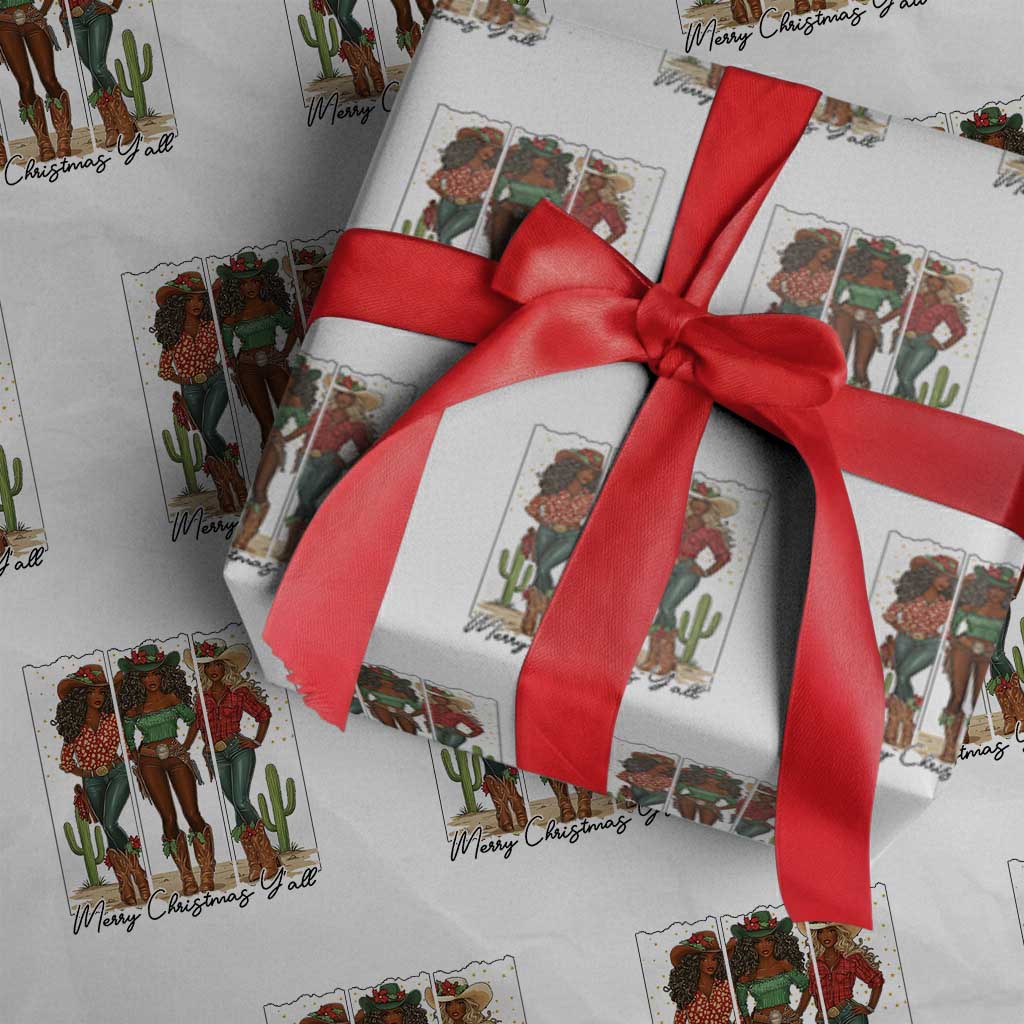 Merry Christmas Y'all Wrapping Paper Roll Funny Western Holiday Gift For Cowgirl - Wonder Print Shop