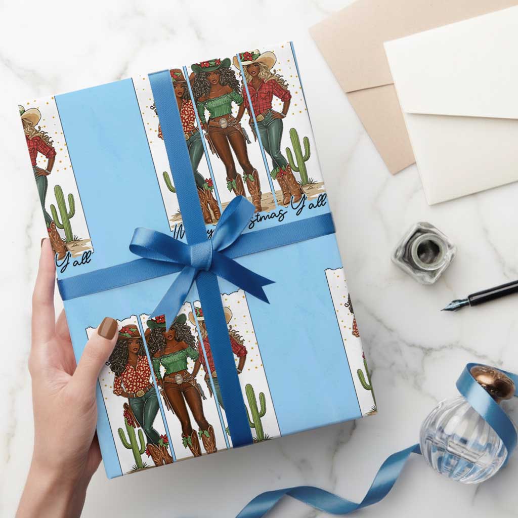 Merry Christmas Y'all Wrapping Paper Roll Funny Western Holiday Gift For Cowgirl - Wonder Print Shop