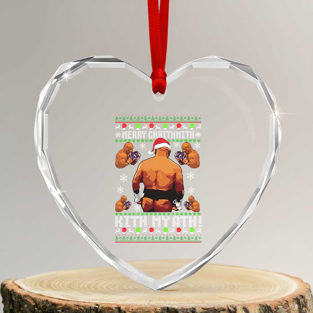Merry Chrithmith Kith My Ath Funny Ugly Christmas Heart Crystal Glass Ornament - Wonder Print Shop