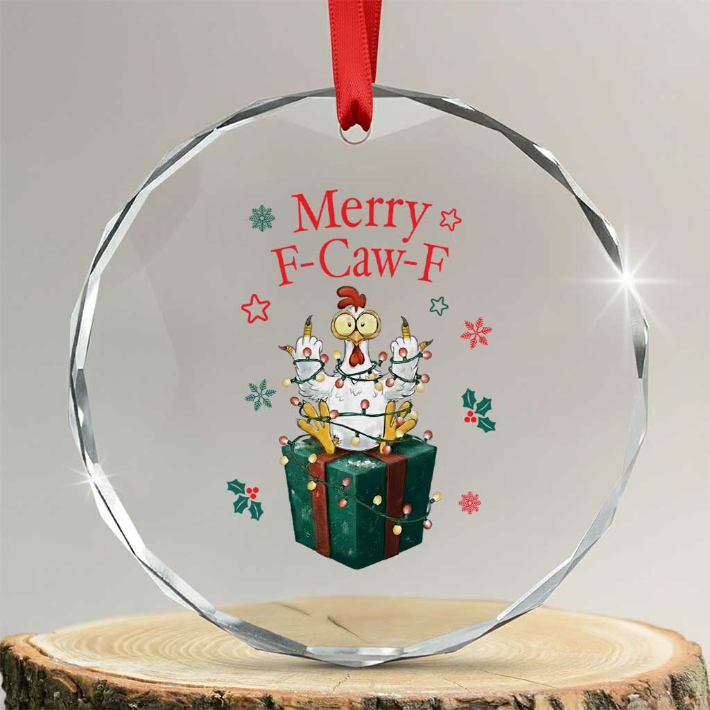 Merry F-Caw-F Chicken Crystal Glass Ornament Funny Christmas Gift - Wonder Print Shop