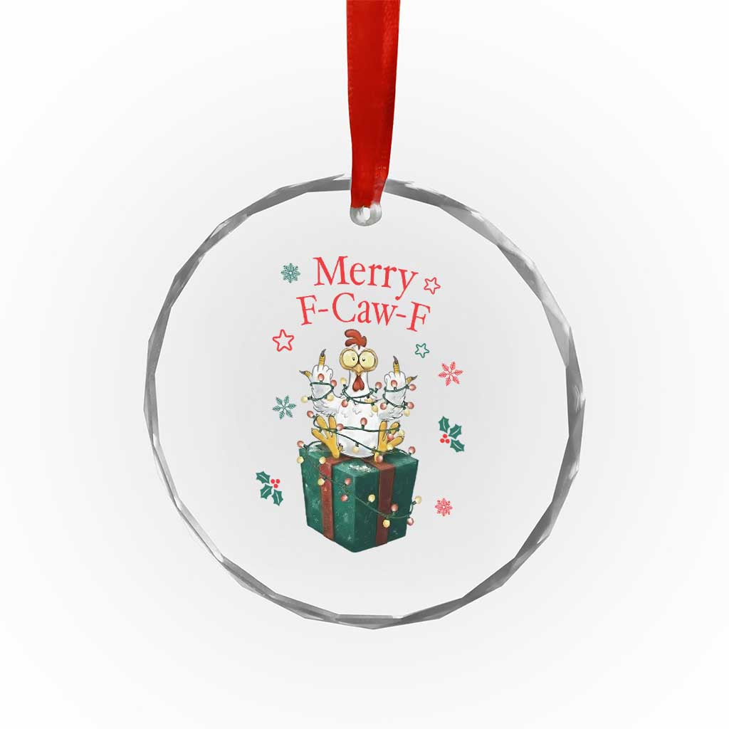 Merry F-Caw-F Chicken Crystal Glass Ornament Funny Christmas Gift - Wonder Print Shop
