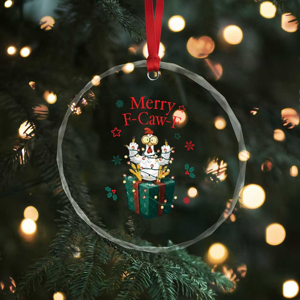 Merry F-Caw-F Chicken Crystal Glass Ornament Funny Christmas Gift - Wonder Print Shop