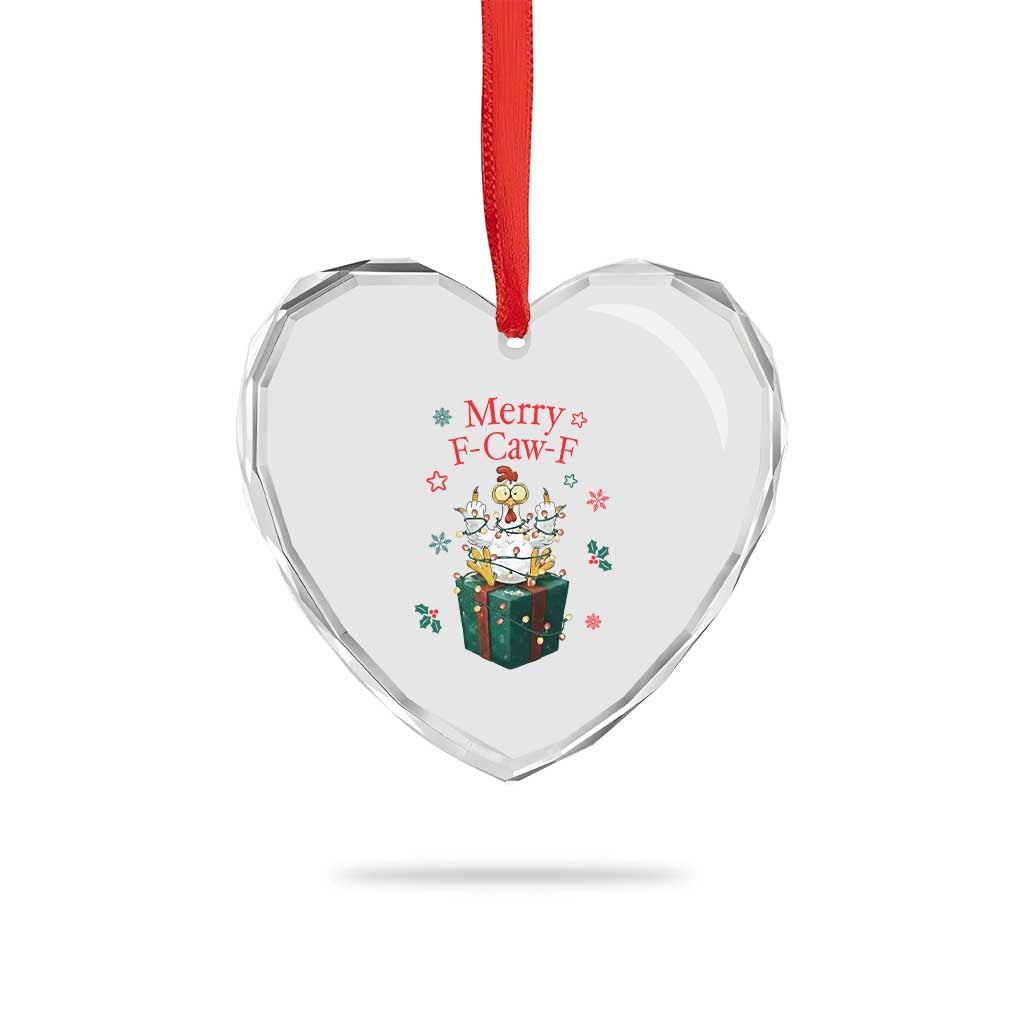 Merry F-Caw-F Chicken Heart Crystal Glass Ornament Funny Christmas Gift - Wonder Print Shop